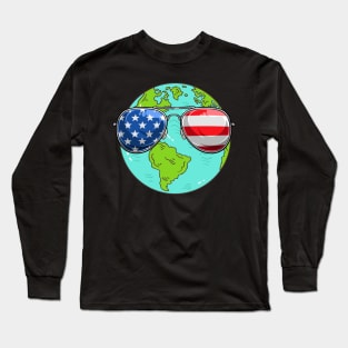 American Flag Patriotic Earth Day Long Sleeve T-Shirt